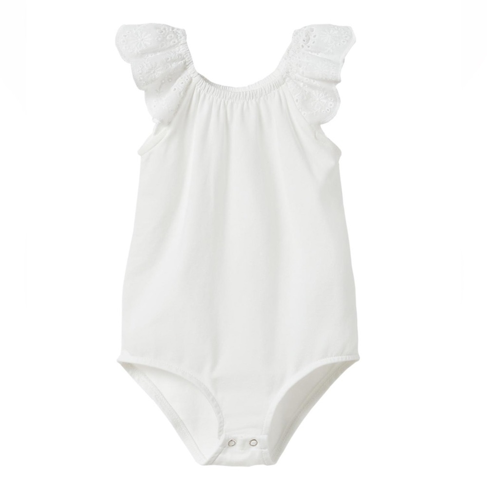 Zara White Girl Eyelet Flutter bodysuit